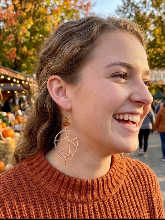 Hand Crafted Jewelry - Amber and Glass Leaf Earrings